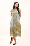 Shop_Kritika Murarka_Blue Dress  Cotton Net Printed Leaf And Striped Shift With Slip  _Online_at_Aza_Fashions