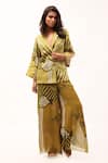 Buy_Kritika Murarka_Green Cotton Satin Printed Floral Lapel Paisley Boxy-cut Jacket  _at_Aza_Fashions