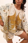 Kritika Murarka_Off White Cotton Net Printed Floral Round Kaftan Top  _at_Aza_Fashions