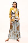 Buy_Kritika Murarka_Yellow Cotton Satin Printed Floral Lapel Collar Boxy-cut Jacket  _at_Aza_Fashions