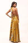 Shop_Kritika Murarka_Yellow Crochet Cotton Printed Floral Plunge V Neck And Flared Dress  _at_Aza_Fashions