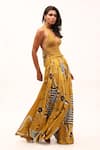 Kritika Murarka_Yellow Crochet Cotton Printed Floral Plunge V Neck And Flared Dress  _Online_at_Aza_Fashions