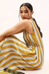 Kritika Murarka_Yellow Cotton Silk Printed Striped V Neck Dress  _at_Aza_Fashions