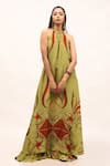 Buy_Kritika Murarka_Green Viscose Crepe Printed Floral Halter Maxi Dress  _at_Aza_Fashions