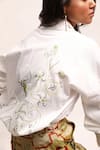 Kritika Murarka_White Cotton Poplin Embroidered Thread Spread Collar Shirt  _at_Aza_Fashions