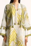 Kritika Murarka_Blue Cotton Net Printed Floral Notched Fringed Hem Cape Jacket  _Online_at_Aza_Fashions