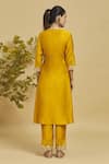 Shop_Samyukta Singhania_Yellow Liva Embroidery Zari Round Neck And Mirror Yoke Kurta Set _at_Aza_Fashions