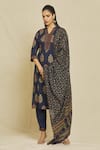 Buy_Samyukta Singhania_Blue Cotton Blend Printed Floral Foil Round Collar Kurta Set _Online_at_Aza_Fashions