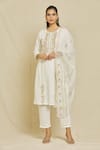 Buy_Samyukta Singhania_White Pure Cotton Embroidered And Printed Thread & Mirror Work Kurta Pant Set _at_Aza_Fashions