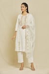 Samyukta Singhania_White Pure Cotton Embroidered And Printed Thread & Mirror Work Kurta Pant Set _Online_at_Aza_Fashions