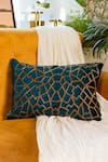 Buy_ALCOVE_Blue Viscose Embroidered Geometric Rectangle Cushion Cover _at_Aza_Fashions