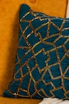 ALCOVE_Blue Viscose Embroidered Geometric Rectangle Cushion Cover _Online_at_Aza_Fashions