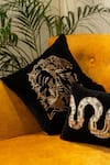 Buy_ALCOVE_Black Viscose Embroidered Square Lion Cushion Cover_at_Aza_Fashions