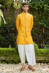 Buy_Bohame_Yellow Cotton Silk Tussar Embroidered Floral Numair Sprig Jacket Kurta Set _at_Aza_Fashions