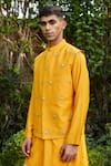 Bohame_Yellow Cotton Silk Tussar Embroidered Floral Numair Sprig Jacket Kurta Set _Online_at_Aza_Fashions