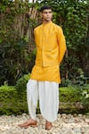 Buy_Bohame_Yellow Cotton Silk Tussar Embroidered Floral Numair Sprig Jacket Kurta Set _Online_at_Aza_Fashions