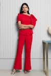 Buy_B'Infinite_Red Crepe Plain Asymmetric Neck Scarlet Top And Trouser Set_Online_at_Aza_Fashions