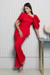 Shop_B'Infinite_Red Crepe Plain Asymmetric Neck Scarlet Top And Trouser Set_Online_at_Aza_Fashions