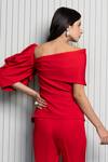Shop B'Infinite Red Crepe Plain Asymmetric Neck Scarlet Draped Top at Aza Fashions Shop_B'Infinite_Red Crepe Plain Asymmetric Neck Scarlet Draped Top_at_Aza_Fashions