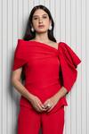 Buy B'Infinite Red Crepe Plain Asymmetric Neck Scarlet Draped Top Online at Aza Fashions Buy_B'Infinite_Red Crepe Plain Asymmetric Neck Scarlet Draped Top_Online_at_Aza_Fashions