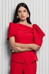Shop B'Infinite Red Crepe Plain Asymmetric Neck Scarlet Draped Top Online at Aza Fashions Shop_B'Infinite_Red Crepe Plain Asymmetric Neck Scarlet Draped Top_Online_at_Aza_Fashions