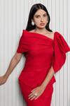 B'Infinite Red Crepe Plain Asymmetric Neck Scarlet Draped Top at Aza Fashions B'Infinite_Red Crepe Plain Asymmetric Neck Scarlet Draped Top_at_Aza_Fashions
