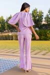 Shop_B'Infinite_Purple Crepe Plain V Neck Ruffle Sleeve Top And Trousers Set_at_Aza_Fashions