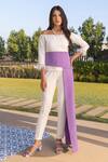 Buy B'Infinite White Crepe Embellished Feather Straight Colorblock Top And Trouser Set at Aza Fashions Buy_B'Infinite_White Crepe Embellished Feather Straight Colorblock Top And Trouser Set_at_Aza_Fashions