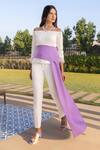 Shop B'Infinite White Crepe Embellished Feather Straight Colorblock Top And Trouser Set Online at Aza Fashions Shop_B'Infinite_White Crepe Embellished Feather Straight Colorblock Top And Trouser Set_Online_at_Aza_Fashions