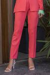 B'Infinite_Coral Crepe Embellished Fur Notched Collar Side Cutout Blazer And Pant Set_Online_at_Aza_Fashions
