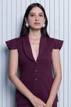 Shop_B'Infinite_Wine Crepe Plain Shawl Collar Peplum Top And Trouser Set_Online_at_Aza_Fashions