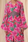 Buy_Masaba_Green Natural Crepe Printed Bloomerang V Neck Kaftan Dress With Belt 