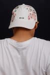 Shop_AK-OK_White Printed Cotton Floral Baseball Cap _at_Aza_Fashions