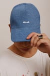 Shop_AK-OK_Blue Printed Denim Typographic Baseball Cap _at_Aza_Fashions