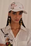 Shop_AK-OK_White Printed Cotton Floral Baseball Cap _at_Aza_Fashions