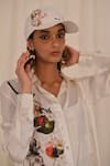 AK-OK_White Printed Cotton Floral Baseball Cap _Online_at_Aza_Fashions