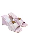 Buy_Veruschka by Payal Kothari_Pink Holographic Medusa Block Heels_at_Aza_Fashions