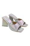 Buy_Veruschka by Payal Kothari_Silver Holographic Oyster Vegan Leather Block Heels _at_Aza_Fashions