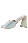 Shop_Veruschka by Payal Kothari_Silver Holographic Oyster Vegan Leather Block Heels _Online_at_Aza_Fashions