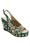 Shop_Veruschka by Payal Kothari_Green Embellished Sarod Raw Silk Zardozi Wedges _at_Aza_Fashions