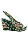 Veruschka by Payal Kothari_Green Embellished Sarod Raw Silk Zardozi Wedges _Online_at_Aza_Fashions