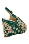 Buy_Veruschka by Payal Kothari_Green Embellished Sarod Raw Silk Zardozi Wedges _Online_at_Aza_Fashions