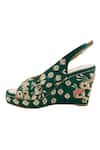 Shop_Veruschka by Payal Kothari_Green Embellished Sarod Raw Silk Zardozi Wedges _Online_at_Aza_Fashions