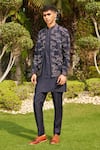 Buy_Bohame_Blue Cotton Silk Tussar Embroidered Stitch Nur Floral Bomber Jacket Kurta Set _at_Aza_Fashions