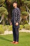 Buy_Bohame_Blue Cotton Silk Tussar Embroidered Stitch Nur Floral Bomber Jacket Kurta Set _Online_at_Aza_Fashions