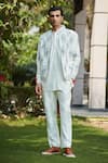 Buy_Bohame_Off White Cotton Silk Tussar Zaire Abstract Floral Bomber Jacket Kurta Set _at_Aza_Fashions