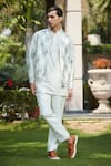 Buy_Bohame_Off White Cotton Silk Tussar Zaire Abstract Floral Bomber Jacket Kurta Set _Online_at_Aza_Fashions