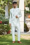 Buy_Bohame_Off White Cotton Silk Tussar Embroidered Stitch Lyre Floral Jacket Kurta Set _at_Aza_Fashions