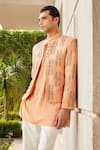 Bohame_Gold Cotton Silk Tussar Embroidered Stitch Rohaan Blossom Jacket Kurta Set _Online_at_Aza_Fashions