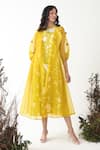 Buy_Chambray & Co._Green All Weather Silk Hand Embroidered Pompoms Autumn And Tie Dye Dress Set _at_Aza_Fashions